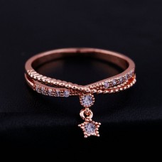 Cheap new fashion delicate rose gold cubic zirconia star pendant ring