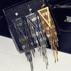 New fashion style crystal geometric long metal tassel earrings real gold plated