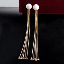 New fashion style long gold plated shining metal tassel earrings with round white cap