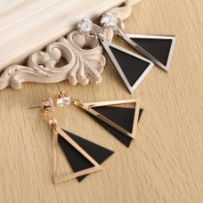 New fashion style cubic zirconia black triangles stud earrings with real gold plated