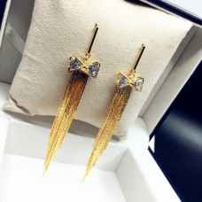 New fashion earrings cubic zirconia bowknot shining gold tassel earrings
