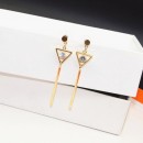 New fashion anti-allergic cubic zirconia dangling triangle drop stud earrings with real gold plated