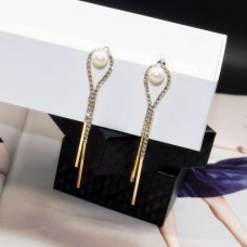 New fashion Rhinestone tassel Pearl stud earrings 925 Anti-allergic dangling earrings
