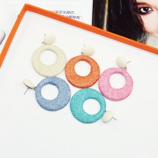 New fashion style anti-allergic 925 Geometric round circle dangling loop linen PU earrings