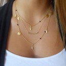 New fashion 3 chains leaf black bead necklace hot sale charm necklace for women