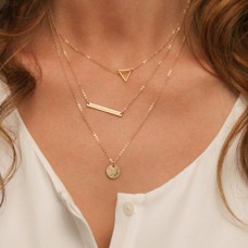 Fashion multi-chain layers round chip triangle stick clavicular necklace costume necklace for women